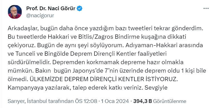 Deprem uzmanı Naci G&ouml;r&uuml;r 2024'&uuml;n ilk uyarısını yaptı: 5 ile işaret etti